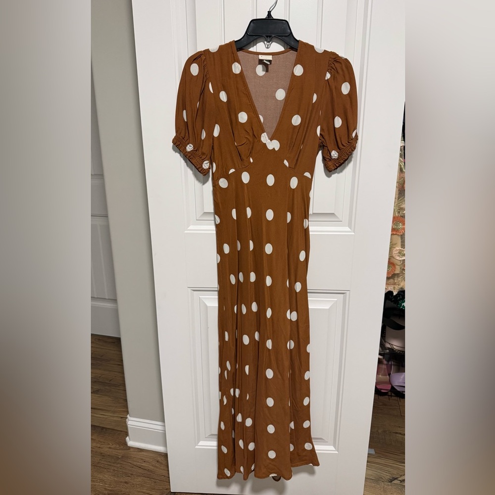 a new day Brown and White Polka Dot Maxi Dress